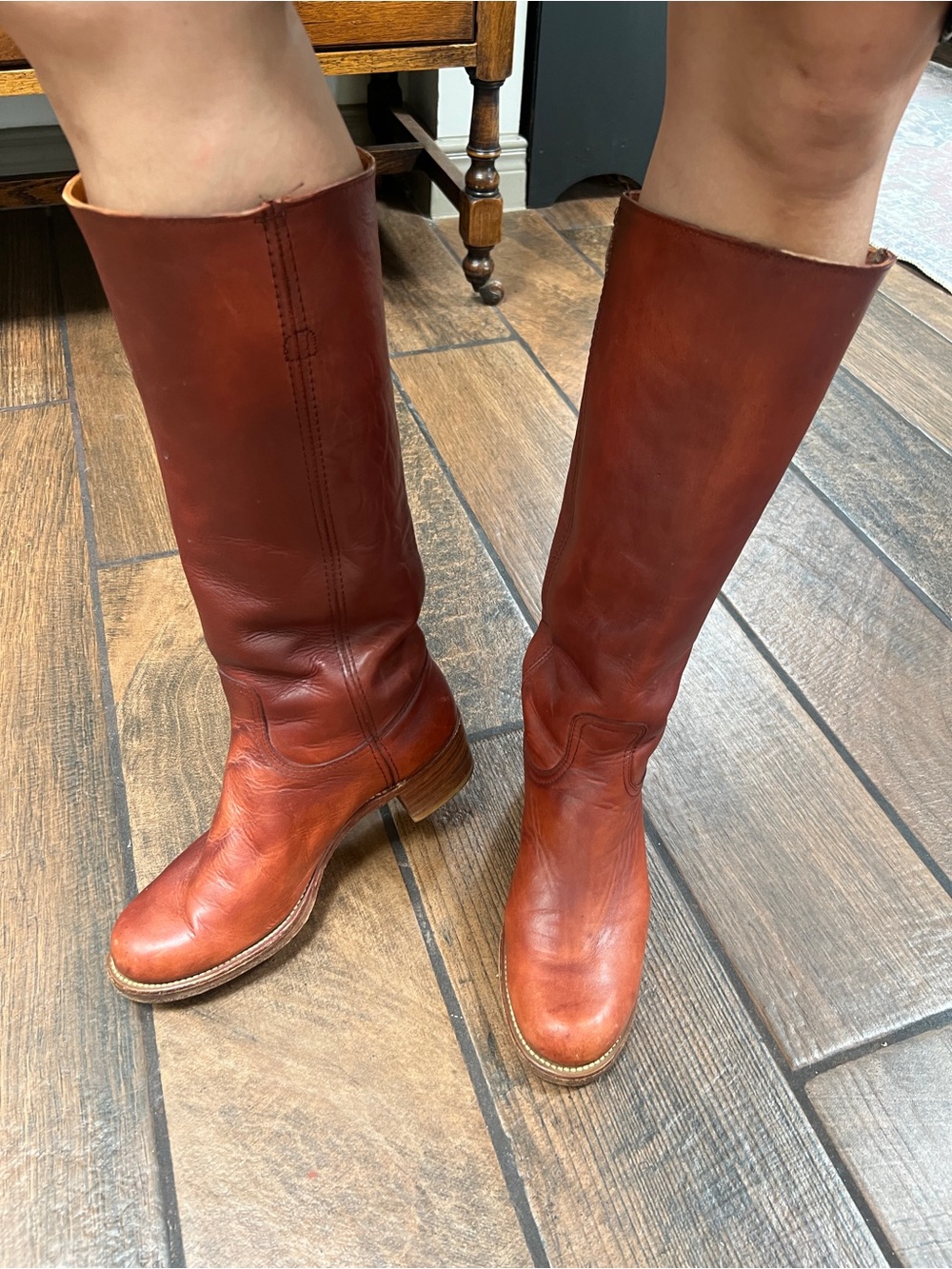 Vintage Black Label - 1970s - Frye Tall Leather Campus Boots - Chestnut Brown - Picture 3 of 13